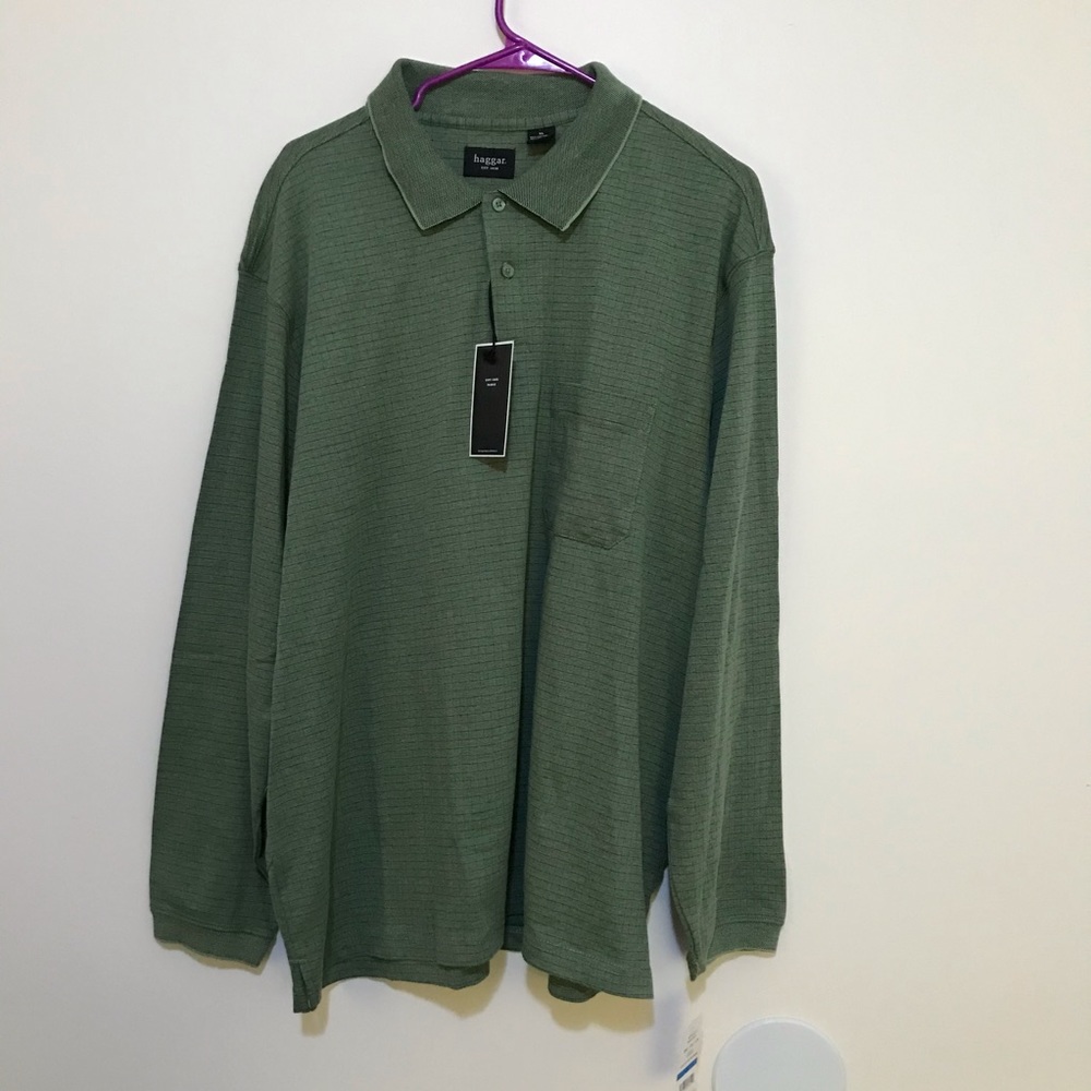 NWT Haggar Men’s green long sleeve polo shirt